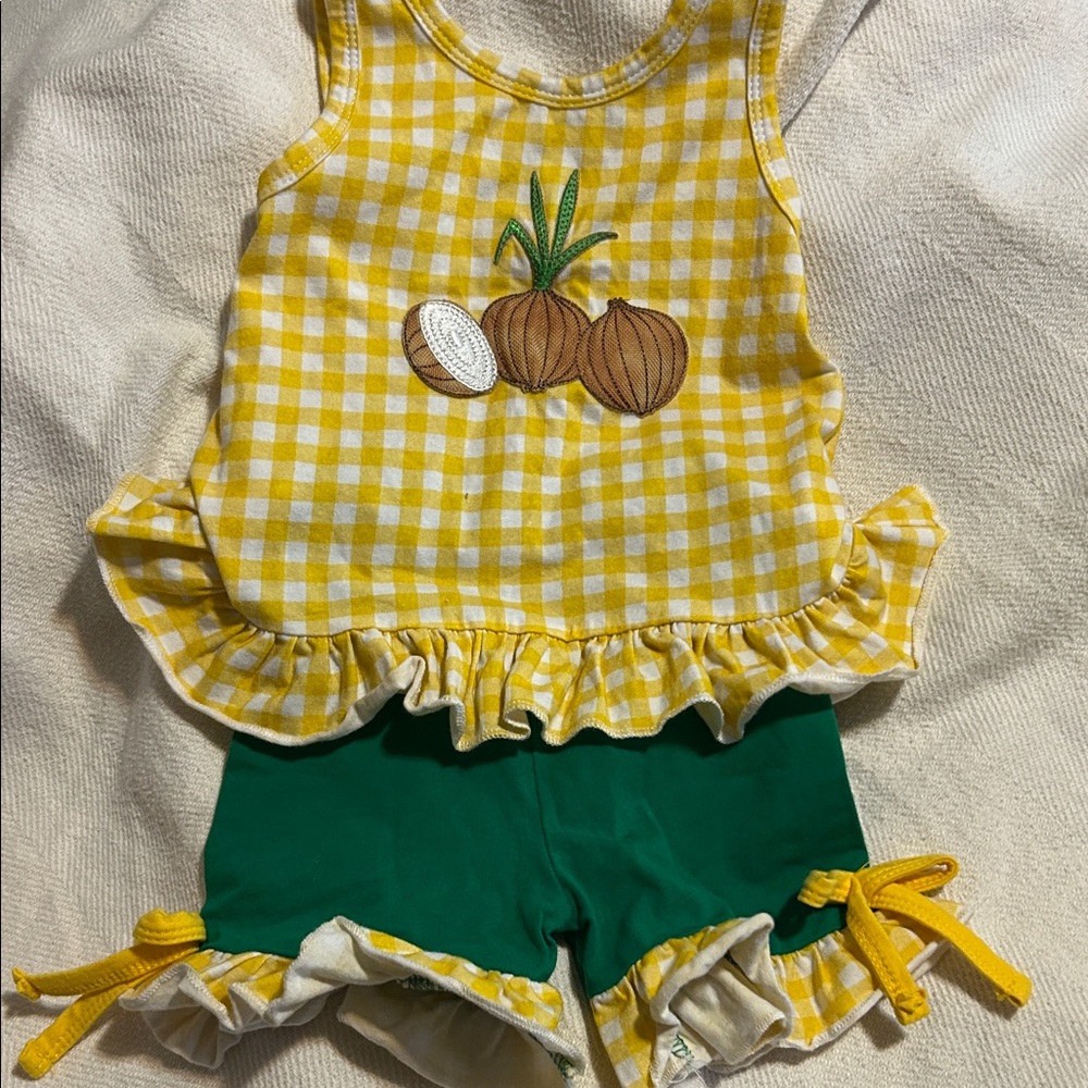 Charming Yellow Gingham and Green Kids Set
